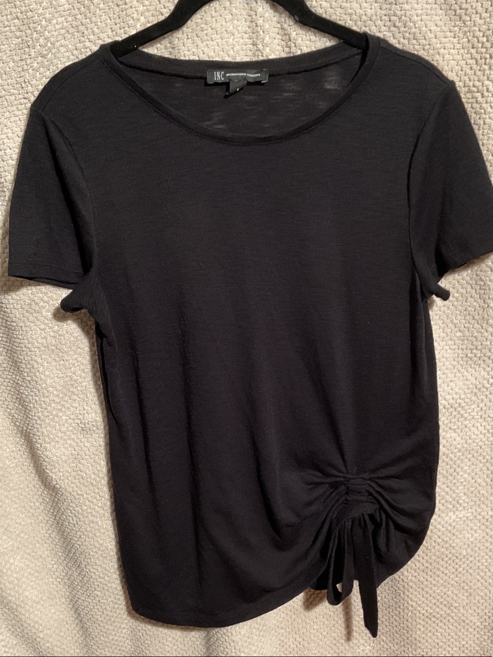 INC International Concepts Black Short-Sleeve Tee with Side Drawstring Detail